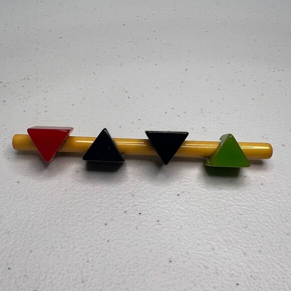RARE Geometric Shape Bakelite Bar Pin Brooch Retro Tested Vintage Multi Color - Picture 1 of 5